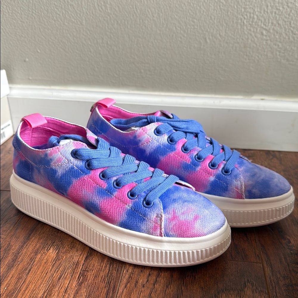 BP Blue and Pink Tie-Dye Sneakers with Chunky Sole